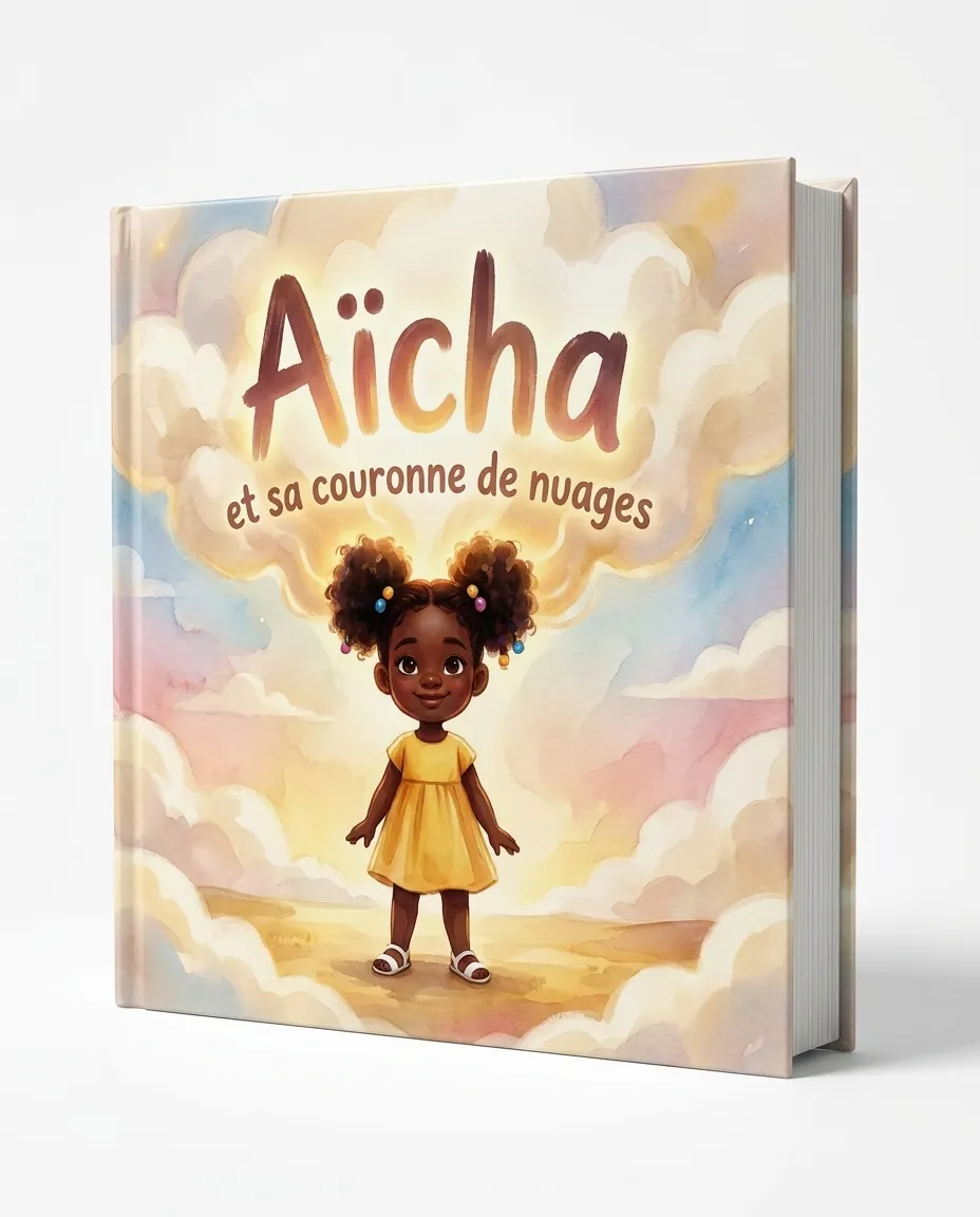 Déballage cadeau : mains d'enfant sur le livre rigide, papier épais, dédicace